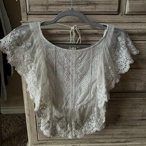 Lace, White open back croptop